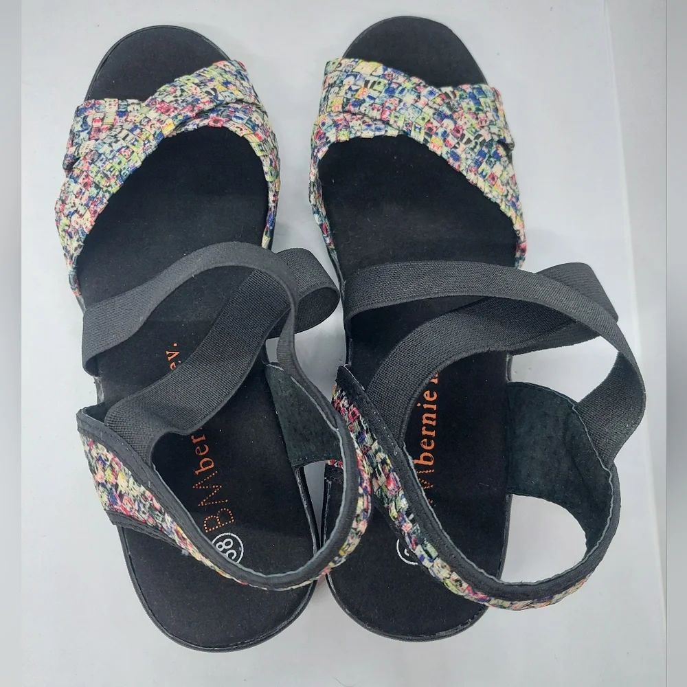 Bernie Mev Hallie Black Multicolor Wedge Open Toe Sandals Womens Size 38 US 7